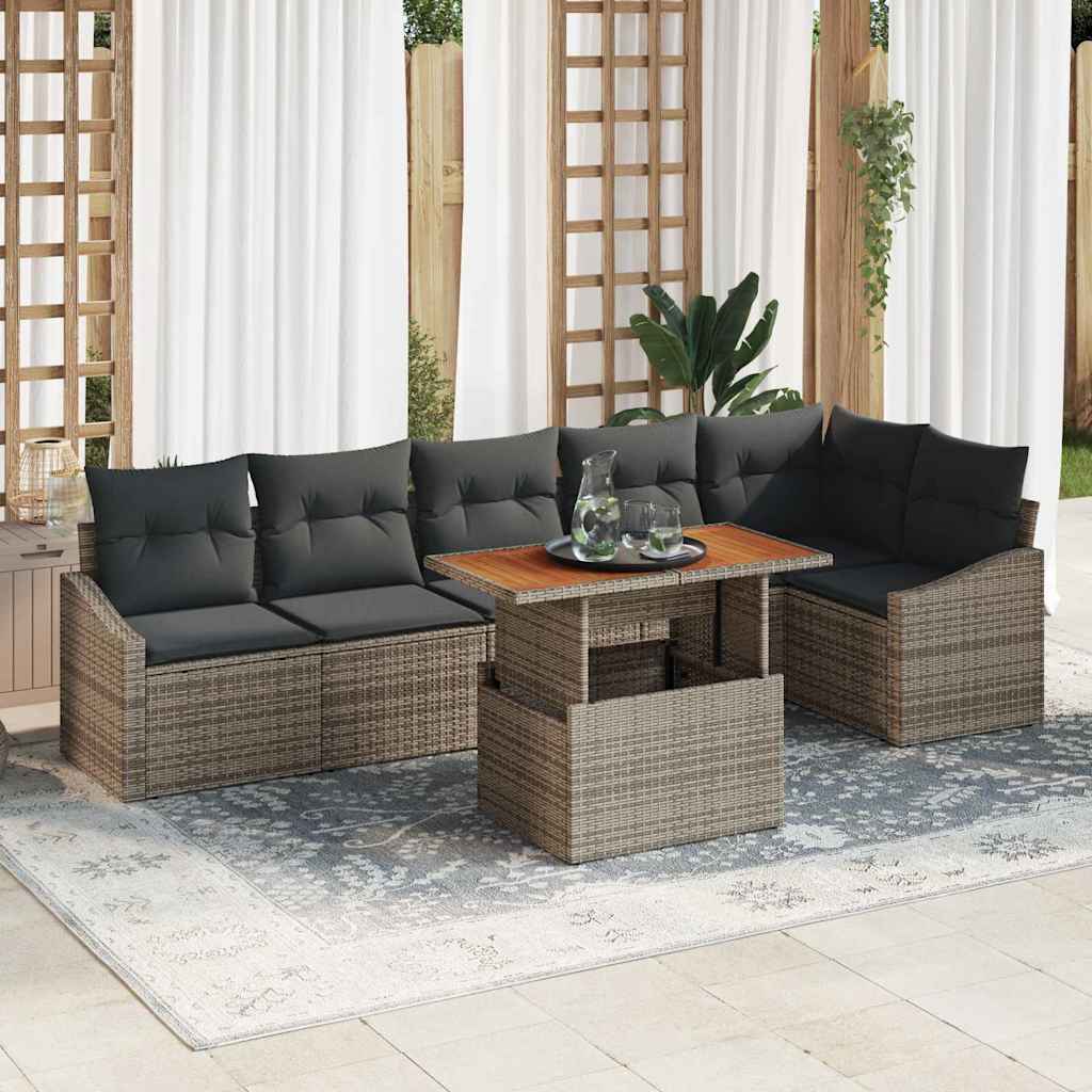 Garden Sofa Set with Storage 7 pcs Grey Poly Rattan