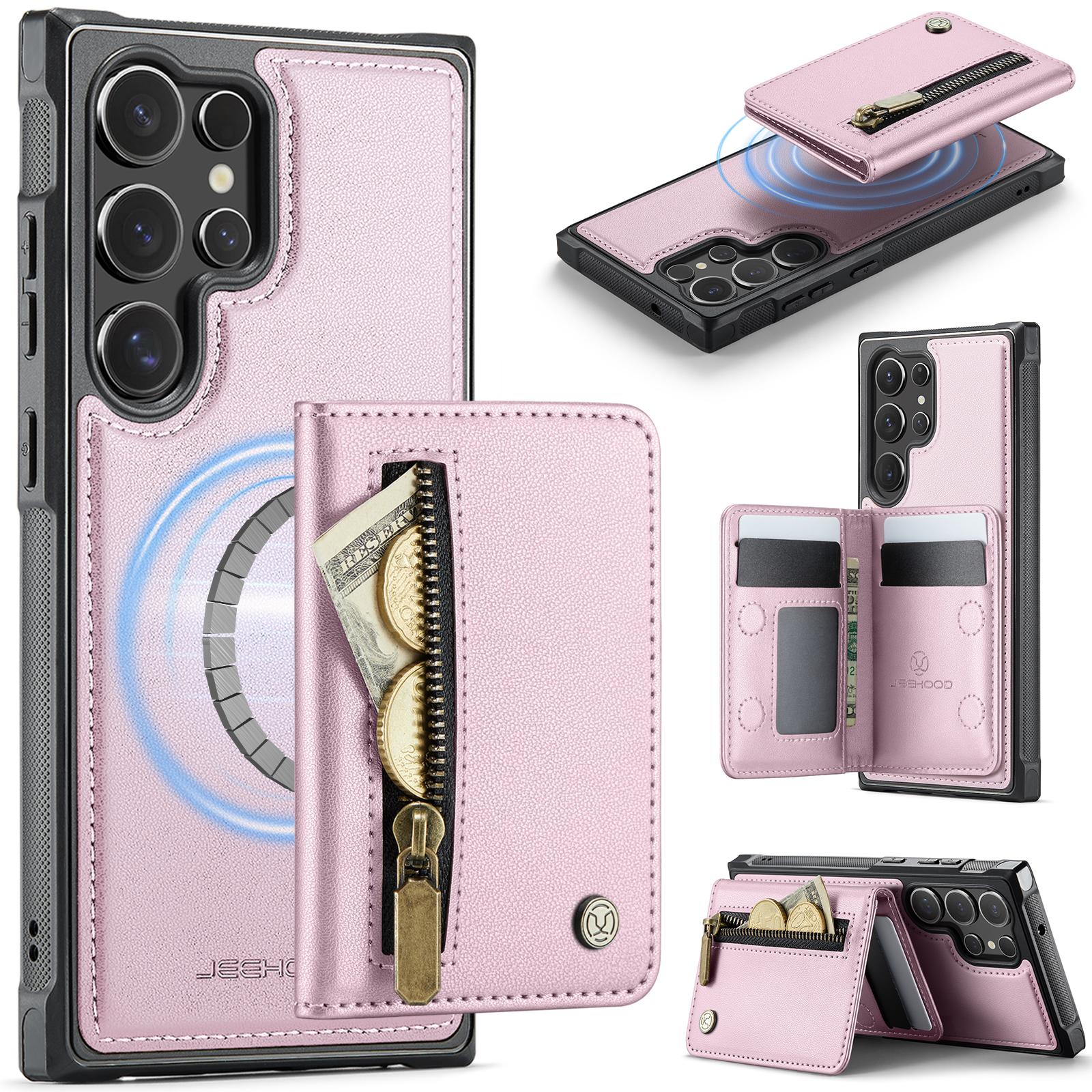 

For Samsung Galaxy S23 Ultra Case JEEHOOD J12 Magnetic Detachable Zipper Wallet Kickstand Leather Back Cover Magnetic Case
