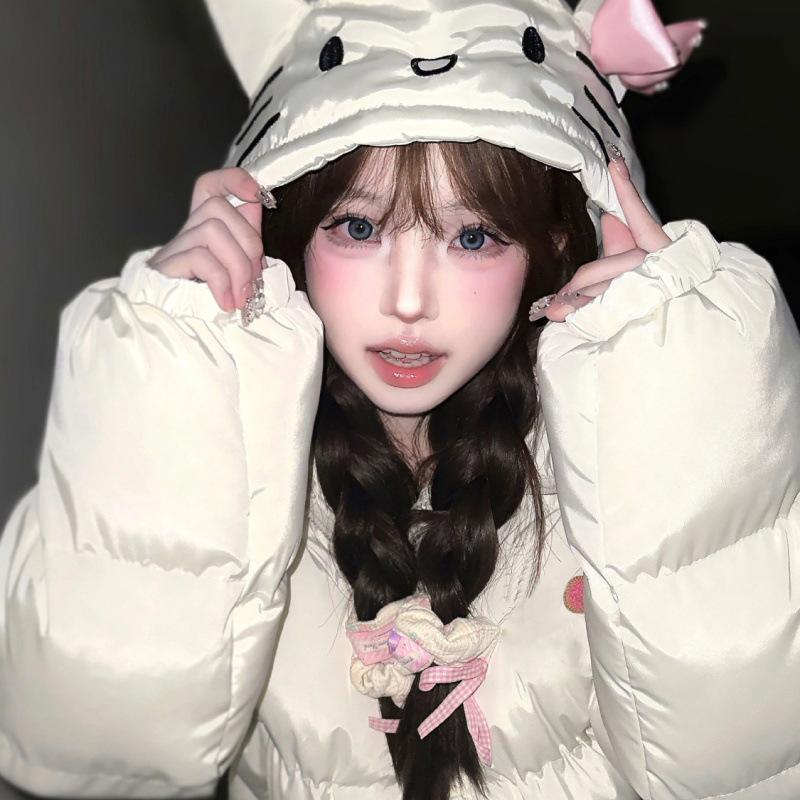 

Жіночий осінньо-зимовий короткий верхній одяг великого розміру однотонного кольору з наповнювачем, милий, вільного крою, на блискавці, секційний, з капюшоном XXS