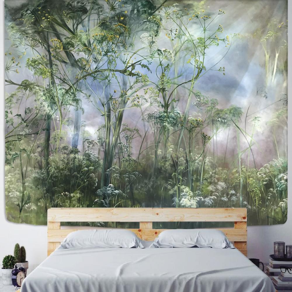 Tropical Rainforest Tapestry Wall Hanging Family Bedroom Decoration Polyester Fabric Bohemian Plant Art Printing