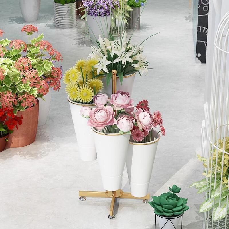 Metal Flower Display Stand with 4 White Buckets