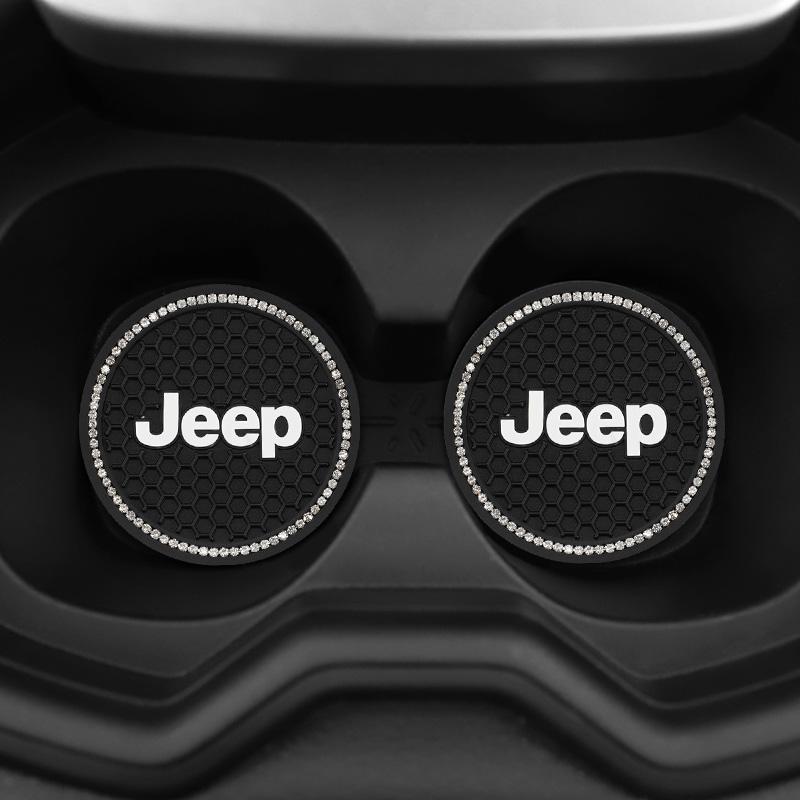 For Jeep 2Pcs Car Water Cup Mat Rubber Anti Noise Coaster Accessories For Jeep Grand Cherokee Wrangler JK Gladiator Compass R