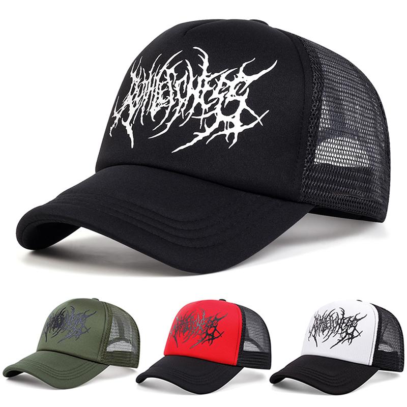 2025 Personalized New Gothic Printed Breathable Mesh Hat Outdoor Leisure Sunshade Baseball Hat Street Hip Hop Skateboarding Hat