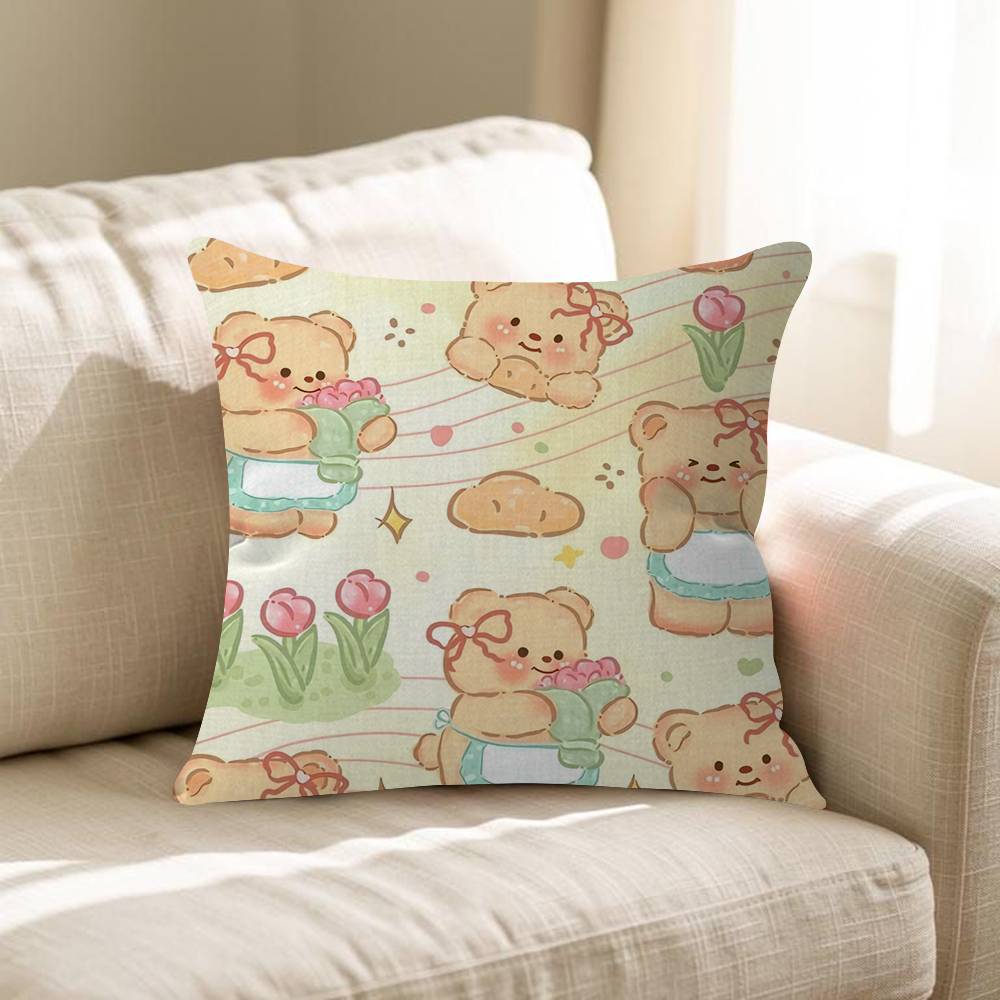Cute Butterbear Maple Design Cushion Cover Happy Autumn Harvest Decor Holiday Decorati Pillow Cover