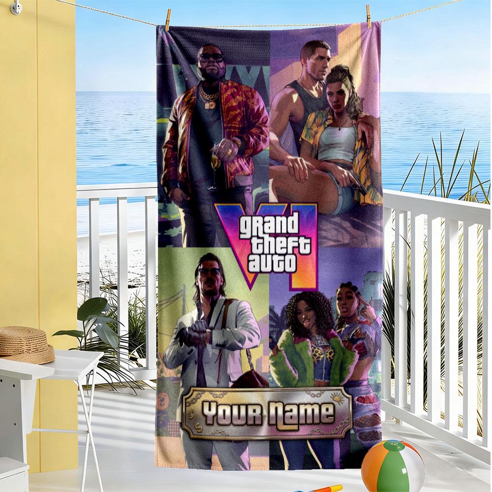 Grand Theft Auto Customize Text Beach Towel Quick-Dry Soft Microfiber Ideal for Travel Outdoor Swim Pool Yoga Surf Camping Hiking Gym Gift Holiday
