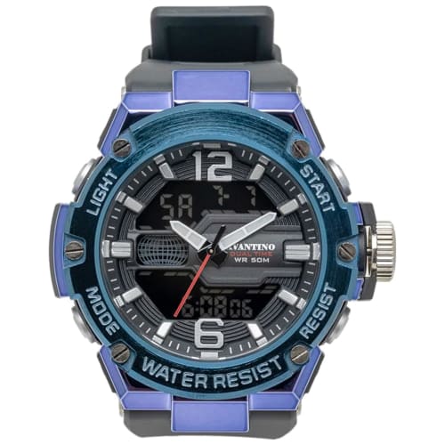 Klefer Avantino Men's Digital-Analog Watch, Battery-Operated, with Urethane Strap, Blue and Black, AV-AD390-BL