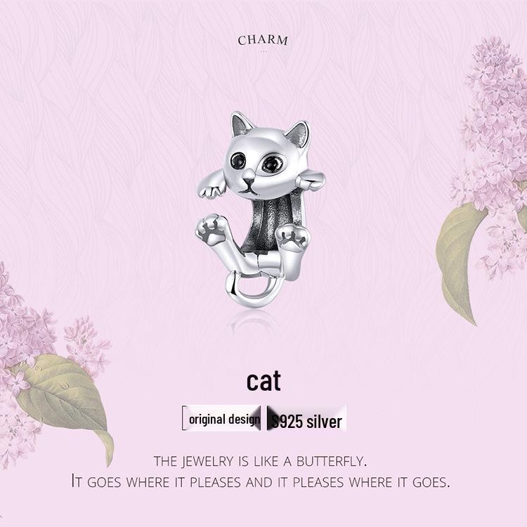 Yinziyun S925 Silver Cat DIY Bracelet Beads - Cute Animal Charm (BSC208)