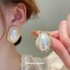 Oval Pearl Earrings French Stud Earrings Temperament Simple Commuter Versatile Earrings Women