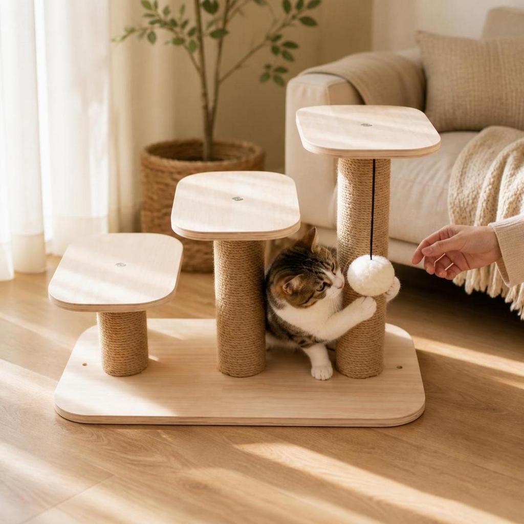 Cat Climbing Step with Toy Natural Perch Sisal Post Furniture Stable