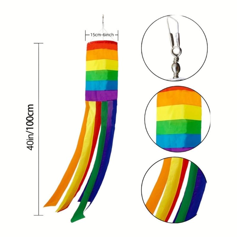 Rainbow Column Windsock Flag Fly Outdoor Hangings Colorful Garden Decorative Flag with Rainbow
