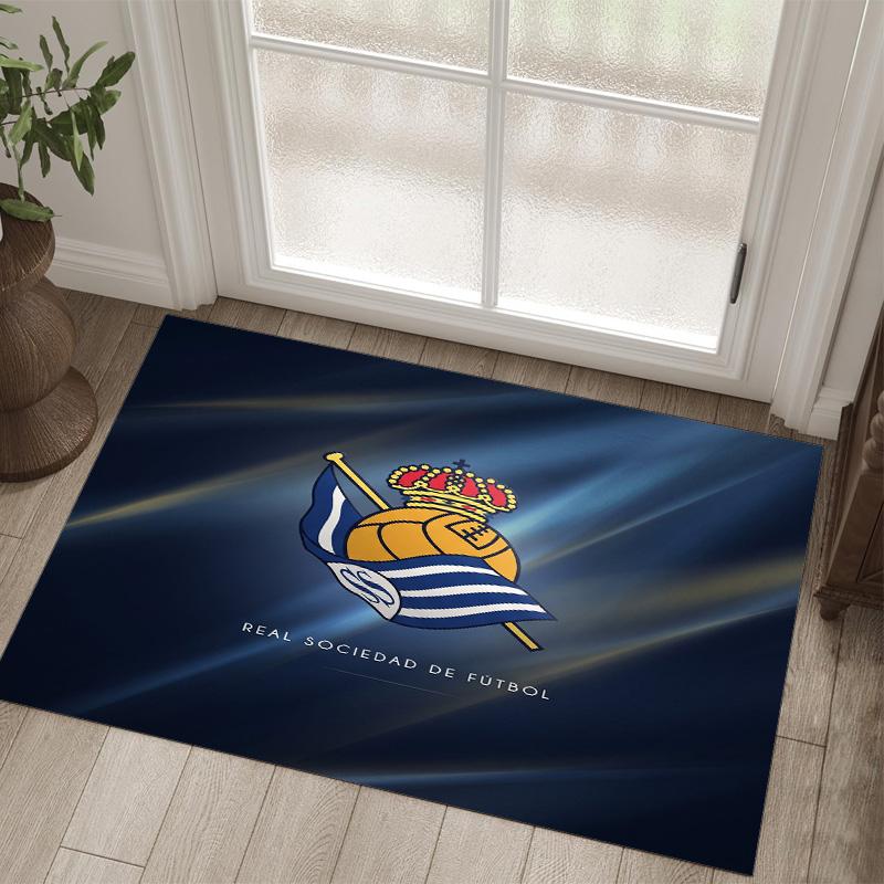 Real Sociedad FC Design Crystal Velvet Carpet Cozy Non?Slip Printed Rug For Bedroom Living Room Entrance