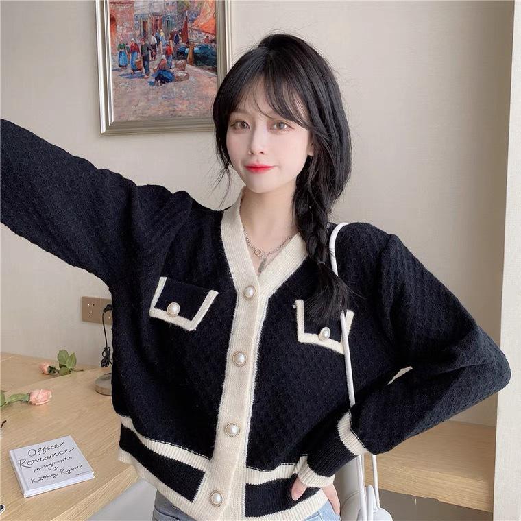 Early Autumn Elegant V-Neck Cardigan Sweater - Korean Style Women's Loose Knitwear