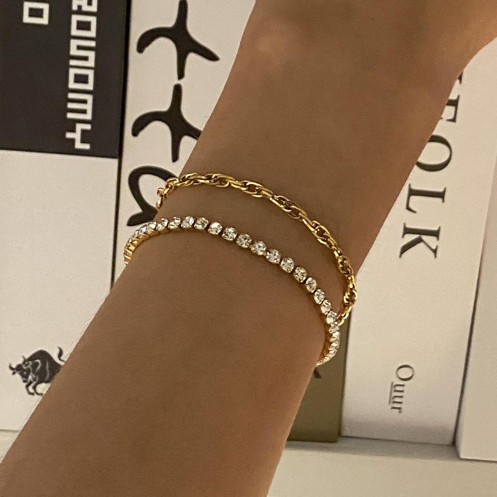Fashion Stainless Steel Metal Double Chain Collar Trendy Bracelet 18K Gold PVD Plated Water Resistant Jewelry 2024