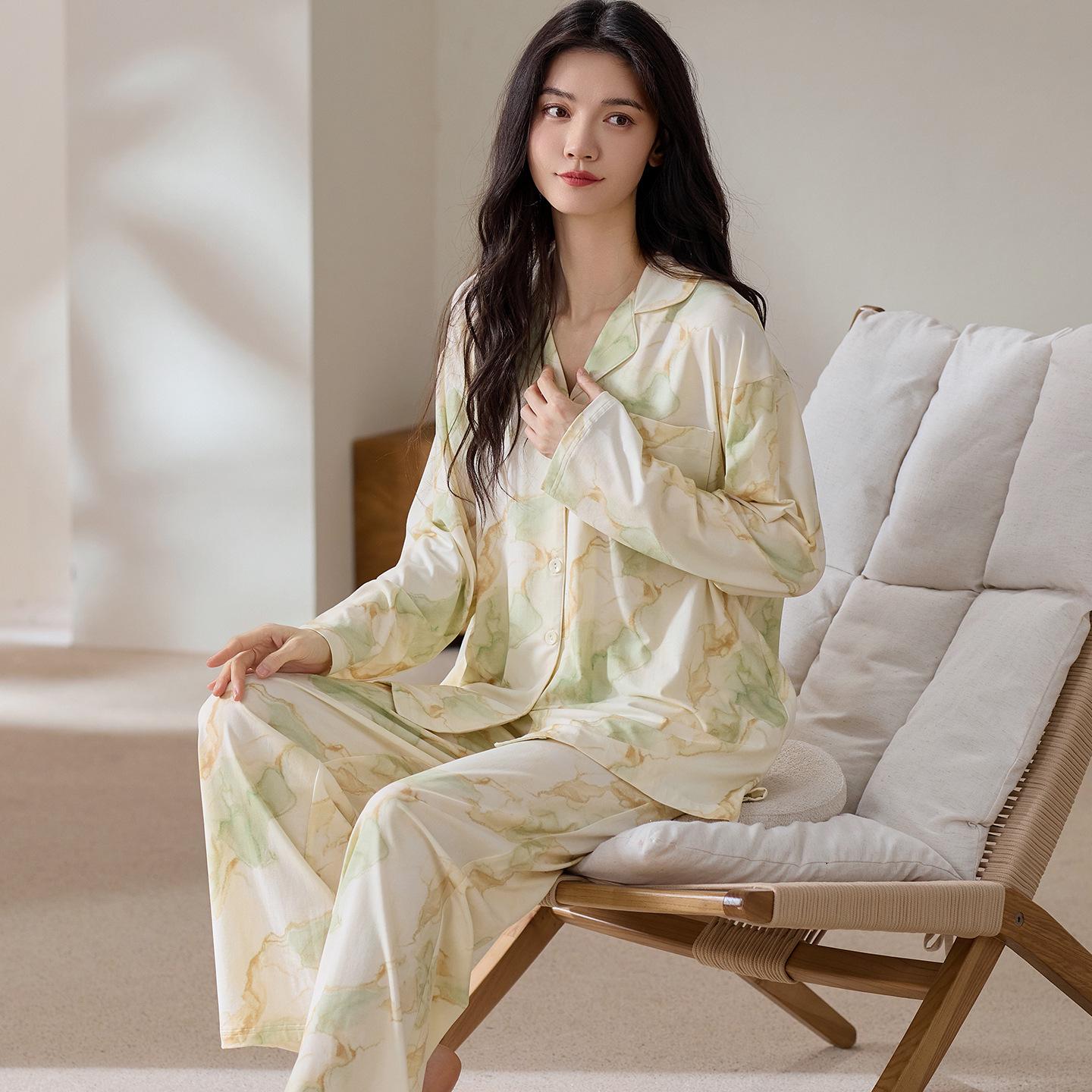 

Women s Cotton Blend Pajama Set - Lightweight, Lapel, Long Sleeve & Pants, Perfect for Spring & Autumn. Double Extra Large