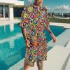 Herren Vintage Fliesenmosaik Patchwork Print Kurzarm T-Shirt und Passende Shorts Zweiteiliges Outfit
