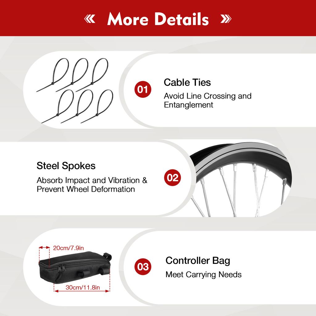 Zestaw do konwersji roweru elektrycznego 20" Silnik w przednim kole 1000W z kontrolerem, manetka kciukowa, wyświetlacz LED