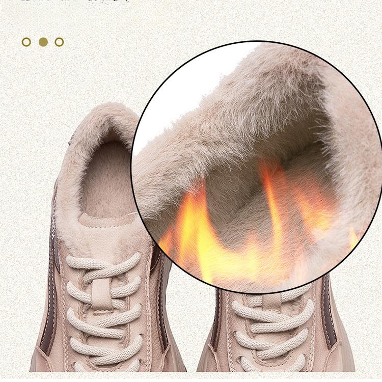 Johnature Genuine Leather Sneakers Plush Warm Cotton Shoes Retro Versatile Casual Women's Shoes