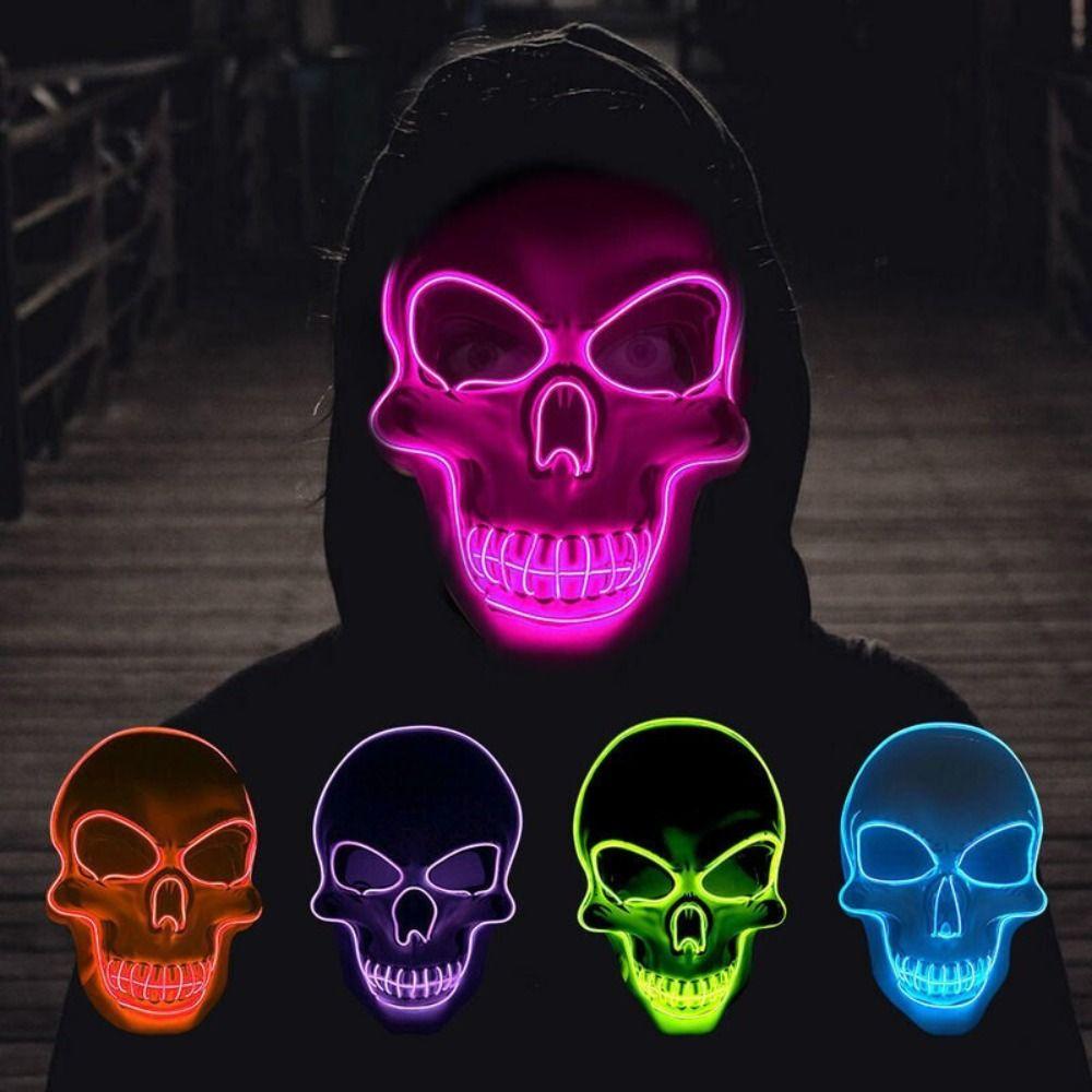 LED Light Halloween Skull Mask Horror Luminous Skull Mask LED Cold Light Mask  Halloween Party