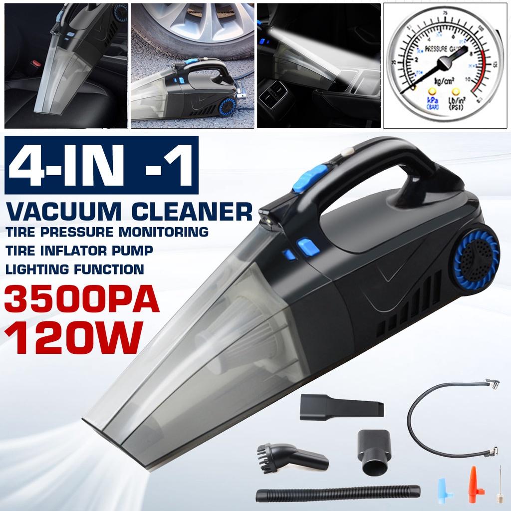 12V 120w Car Handheld Vacuum Cleaner with Digital Tire Inflator Pump Pressure Gauge LED Light Vacuum Cleaner For Home Auto 4 in 1