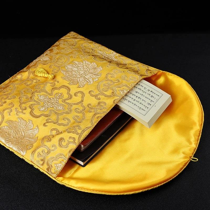 Colorful Buddhist Scripture Storage Bag Organizer Handicrafts Embroidery Satin Button Bag Good Luck Tibetan Home Gift Decorative
