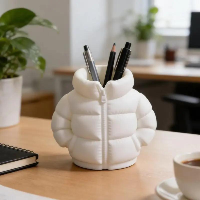 Puffer Jacket Pen Holder Resin 3D Printed Desktop Desk Organizer Office School Stationery Storage Cup Multiple Colors Gift Holder Creative