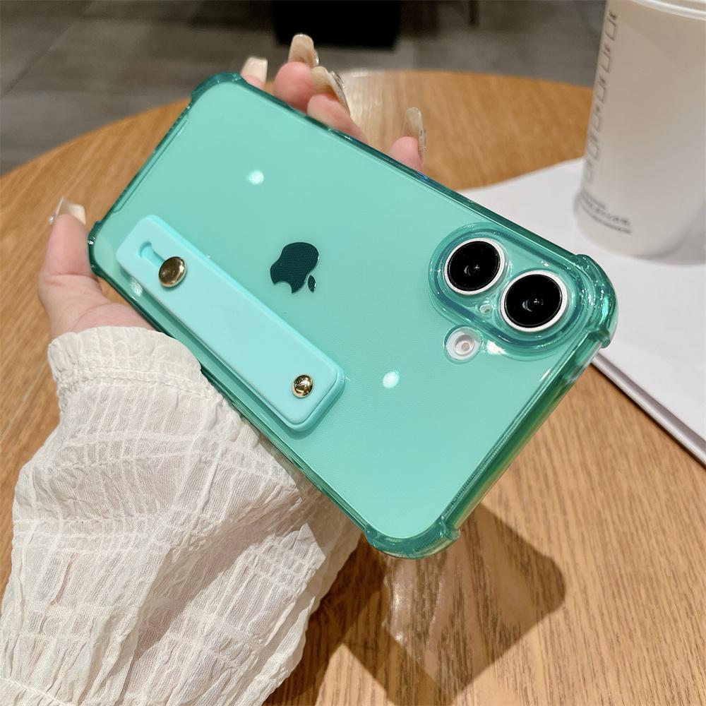 Transparent Bumper Wrist Strap Grip Case For iPhone 16 15 14 13 12 11 Mini Pro Max Plus XR XS X 7 8 SE Shockproof Cover