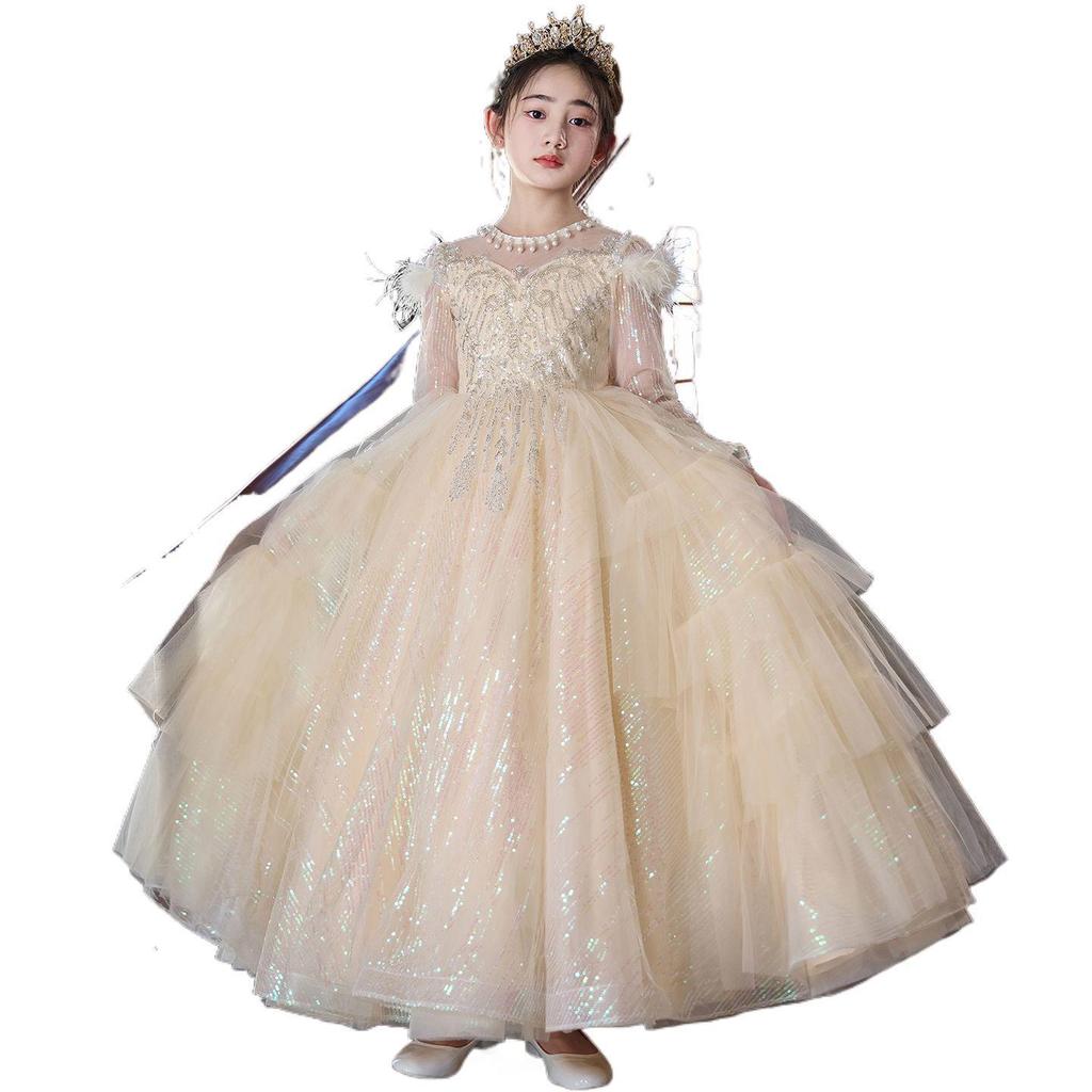Girls' Princess Dresses: Medium/Large Fluffy Tulle Skirts for Piano Performances, Formal Gowns, and Winter Wear