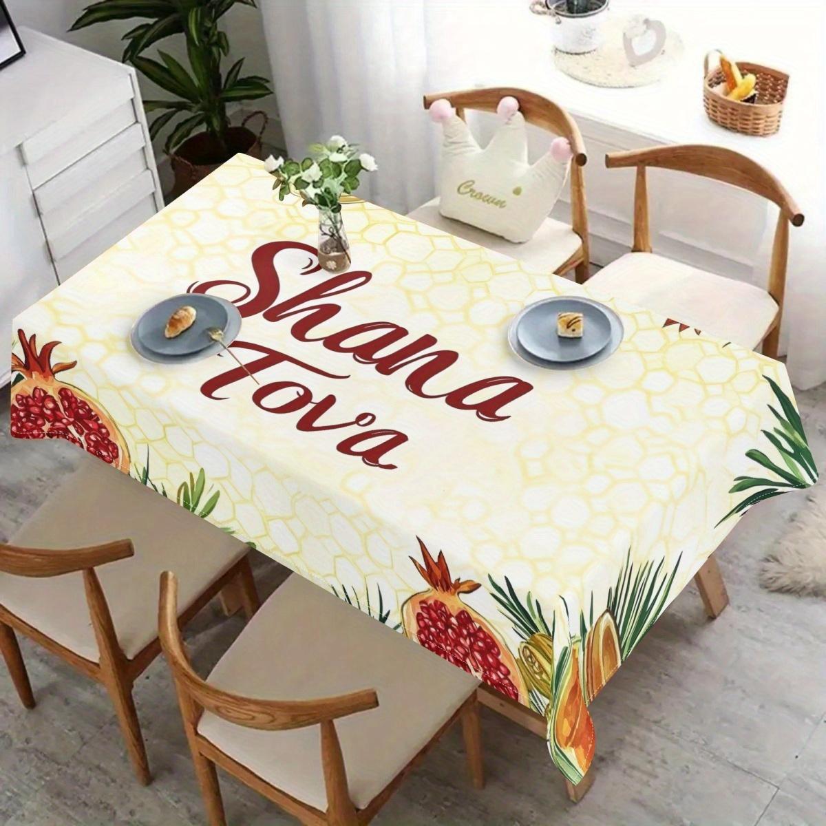 Nappe rectangulaire Shana Tova pour décoration de table Rosh Hashana Pot à miel Grenade Nappe de table de cuisine et de salle à manger Décoration de fête Fiesta 140x200cm