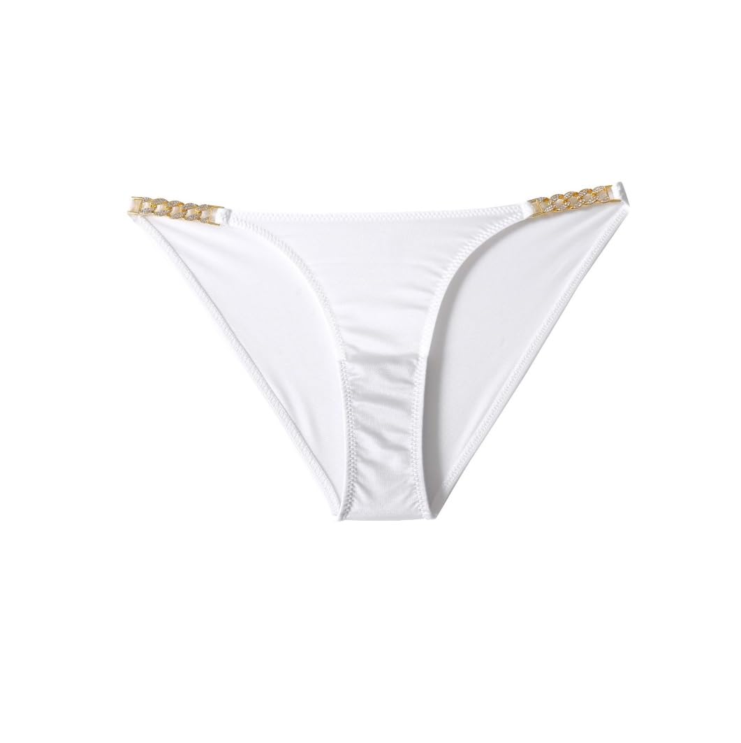 

ПРИЯТНЫЙ ВЫБОР Сексуальное атласное белье с цепочкой и стрингами Женское промежность, трусики, (Размер M, Белый) белый