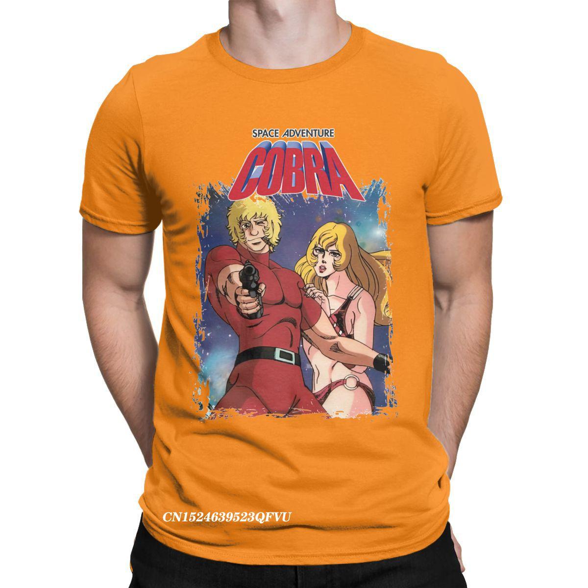 

Чоловіки Космічна пригода Кобра Футболка Аніме Преміум бавовняний одяг Вінтаж Harajuku Футболка з круглим коміром Літня футболка XXXL помаранчевий