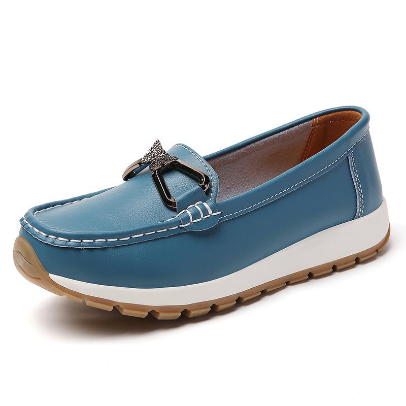 New 100% genuine leather flat shoes for women, comfortable casual shoes, walking loafers, large-sized leather shoes