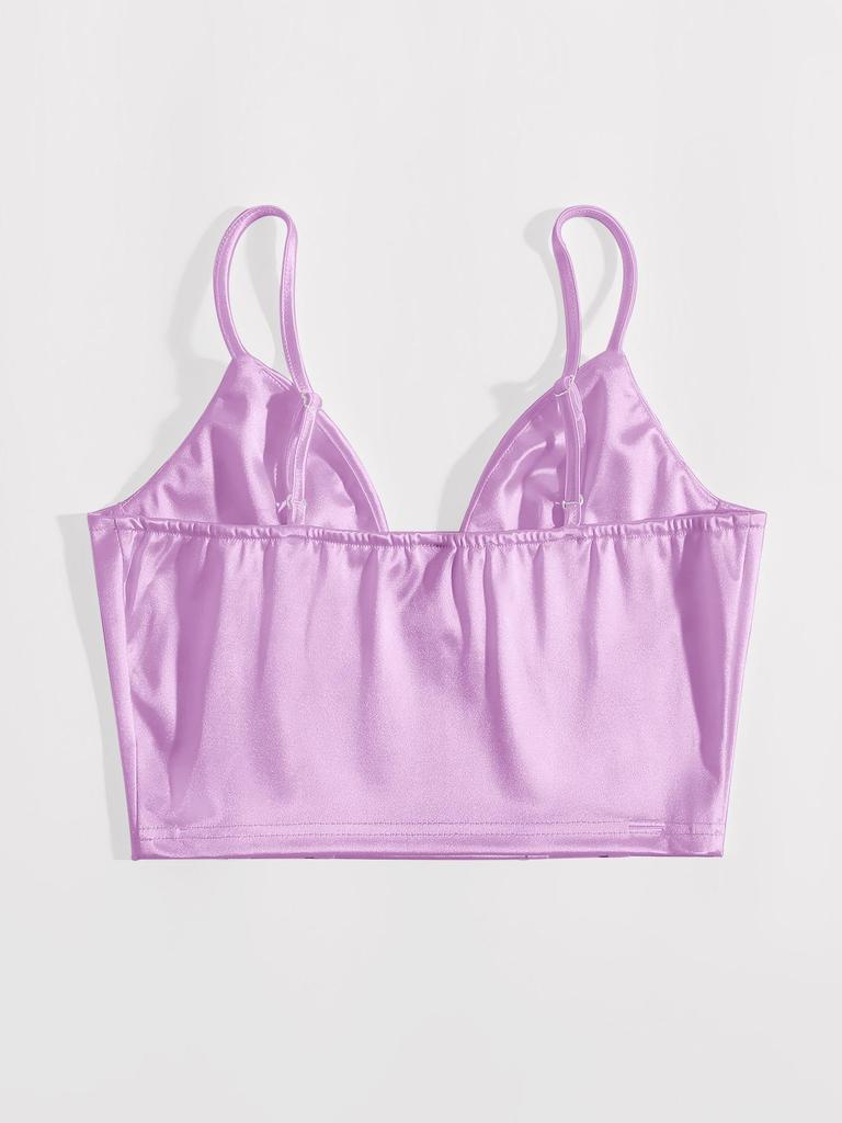 Satin Tank Top Solid Halter Crop Tops Women Summer Adjustable Shoulder Strap Camis Backless Camisole Casual Tube Female Sleeveless Cropped Vest