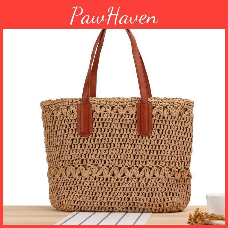 Straw Hollow Summer Women Yogodlns Large Capacity Shoulder Bag Holiday Woven Beach Handmade Portable Handbag