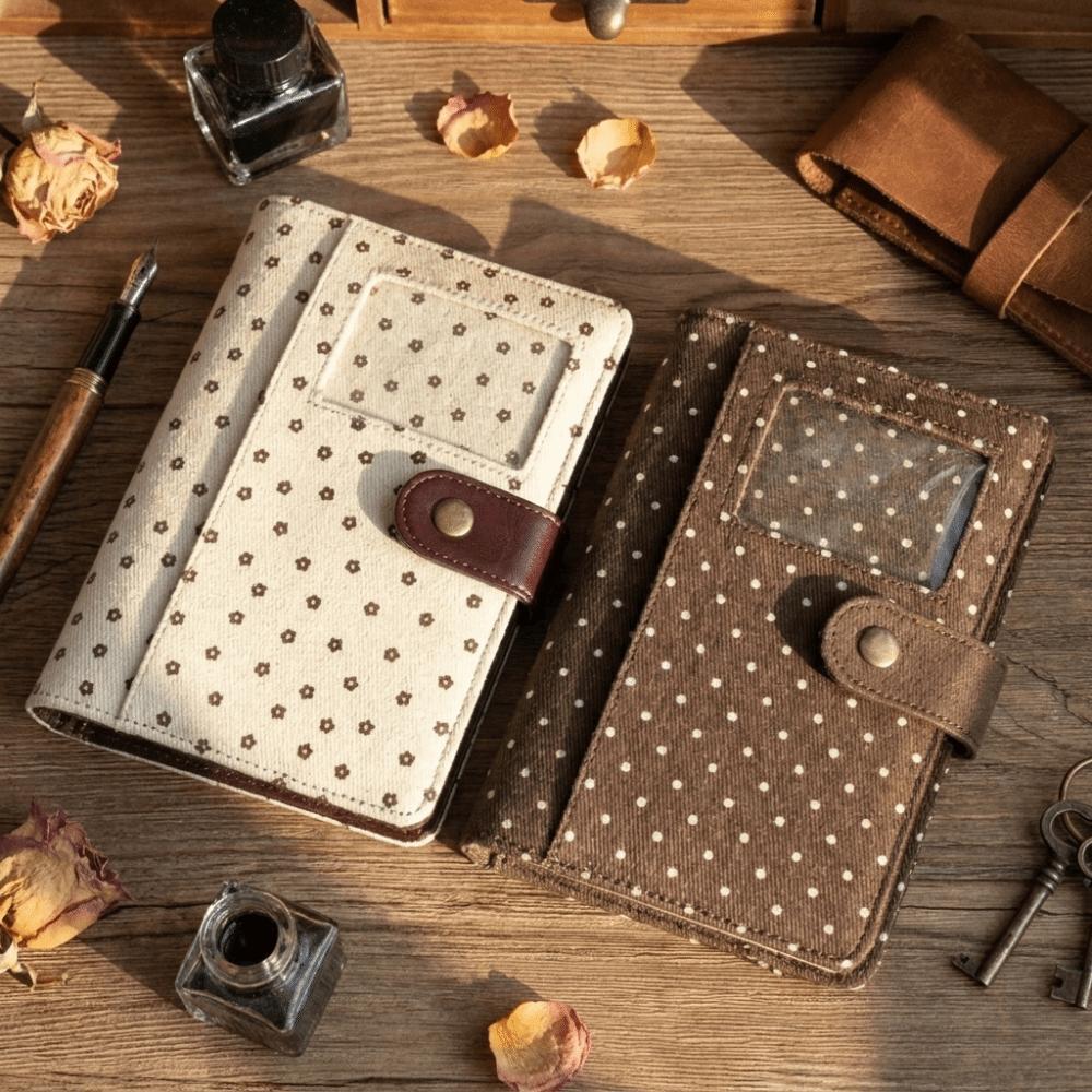 Card Pocket Polka Dot A7 Notebook Denim Fabric Stationery Album Journal Binder Cover Portable