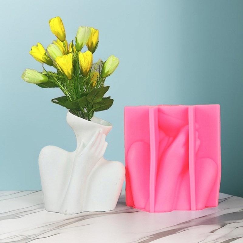 Succulent Flower Pots Mold Abstract Human Pen Holder Silicone Mould Plaster Planter Epoxy Resin Molds for DIYs Enthusiast