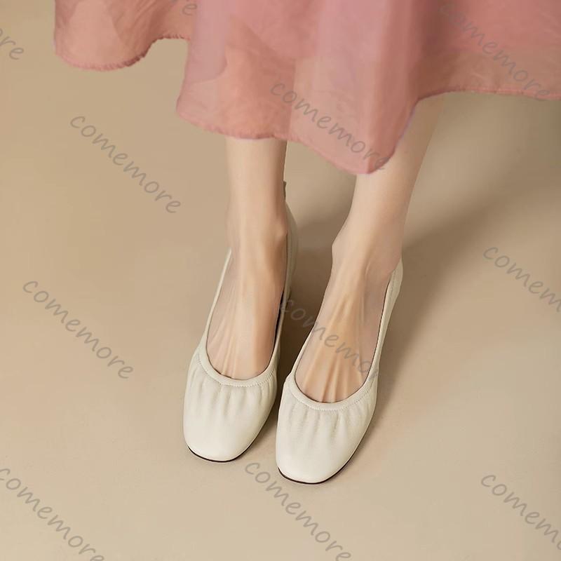 Fashion Comemore 2025 New Vintage Women's Pumps Shoes Round Toe Mid Heel Platform Shoes Retro Solid Color Chunky Heeled Red Dress Shoes