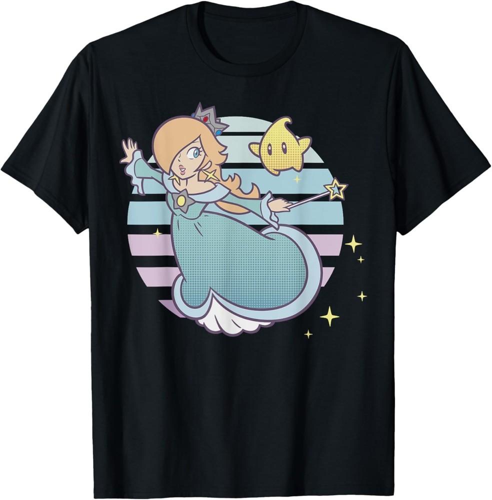 Super Mario Rosalina And Luma Stripe Background Portrait T-Shirt S