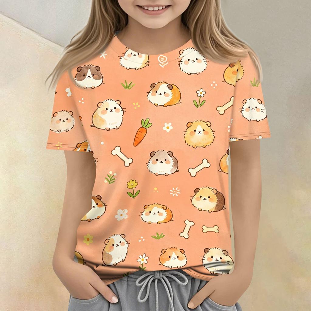 Kids Animal Print Crew Neck Short Sleeve T Shirt Casual Loose Fit Top Soft Comfortable Fabric Suitable for Everyday Wear