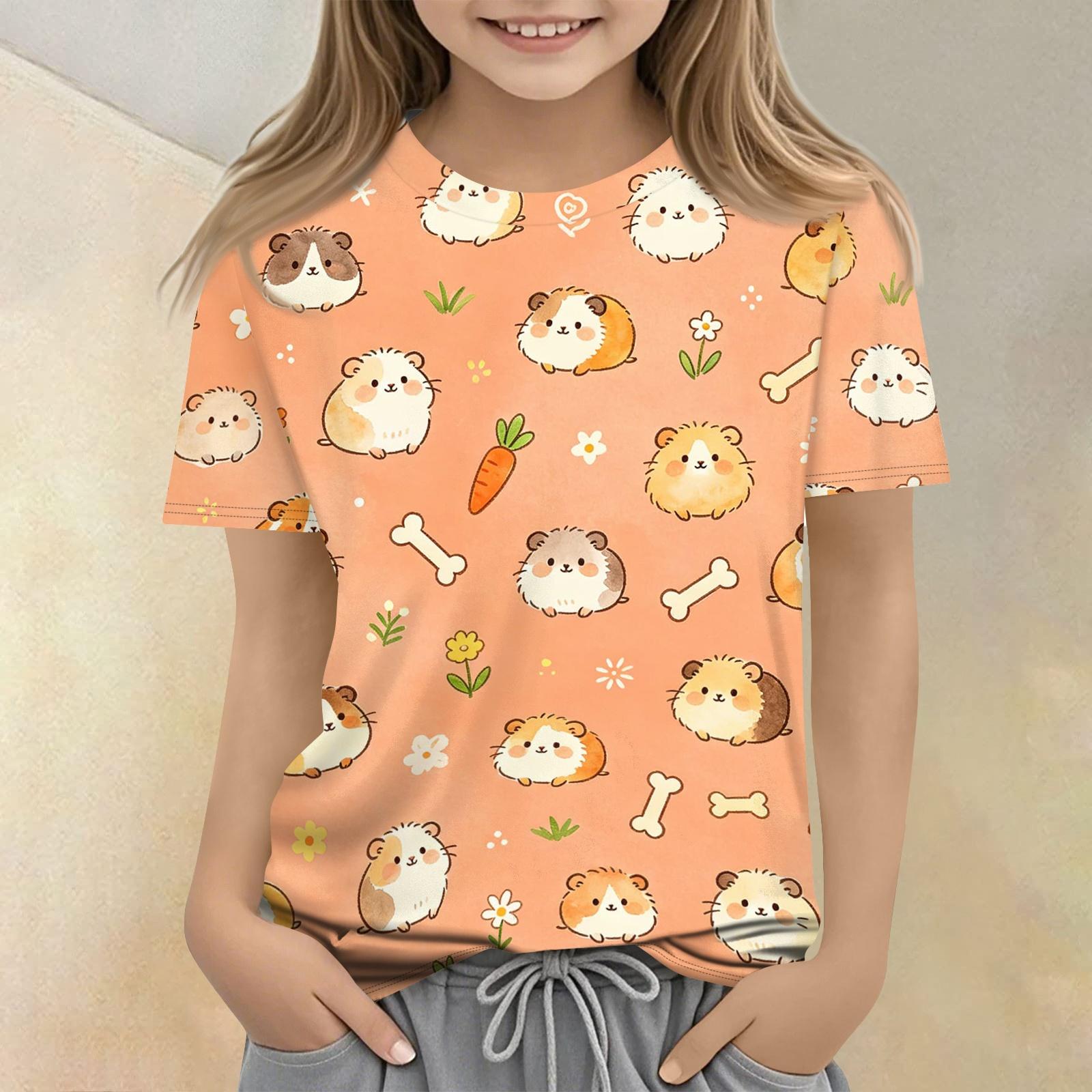 

Kids Animal Print Crew Neck Short Sleeve T Shirt Casual Loose Fit Top Soft Comfortable Fabric Suitable for Everyday Wear 120 хакі