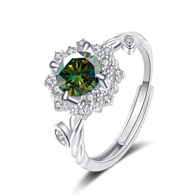 

Bague Ringen Round 8H8A VVS D Colour 1ct Moissanite Каблучка S925 Sterling Silver Ювелірні вироби Аксесуари Квітка Чотири Кігті Каблучки Для Жінок 1ct adjustable темно-зелений колір