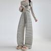 Black and White Striped Pants Women's Autumn New Thin Lazy Wind Walking Casual Pants Straight Mopping Wide-leg Pants