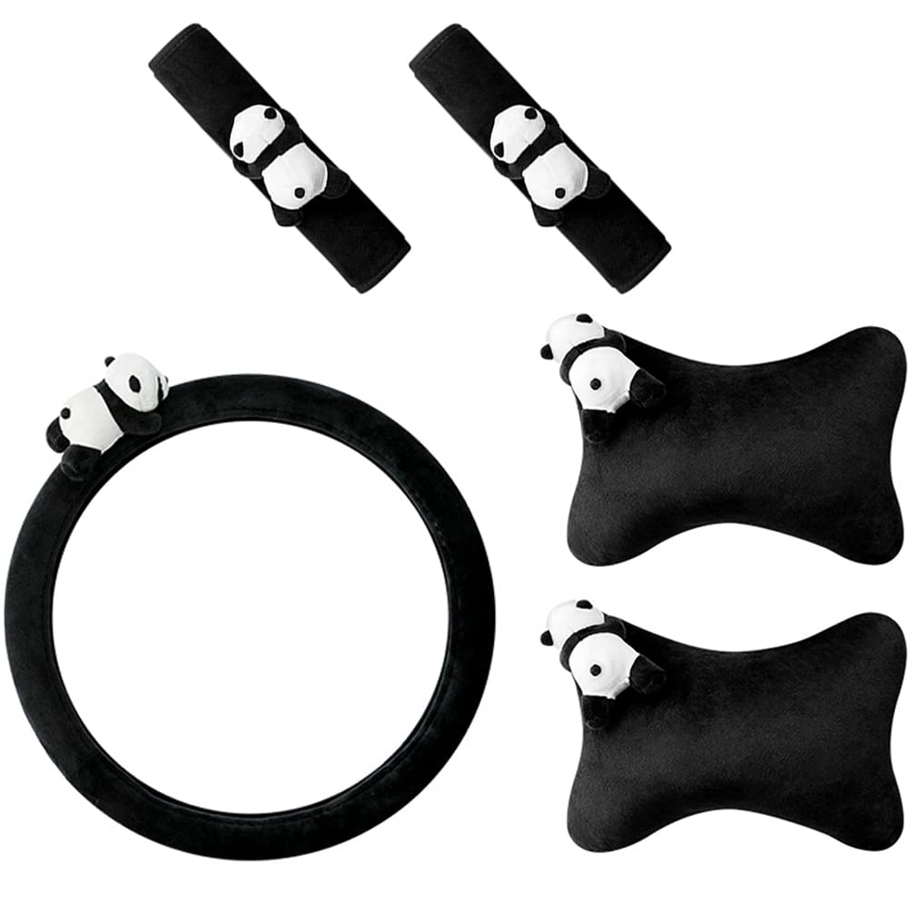 

YUYAKESHI Neck Pads, Neck Pillows, Panda Seat Belt Covers, Cute Steering Wheel Covers, Shoulder Pads, Travel, Driving, Car Accessories (Set of 5)