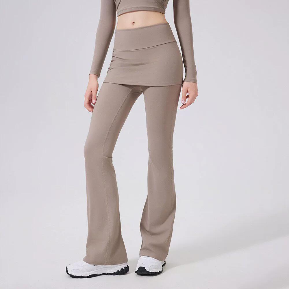Nep Twee Delige Hoge Taille Licht Uitlopende Broek met Heupbedekkende Rok voor Dames Hardlopen, Dans Training, Pilates Sportbroek