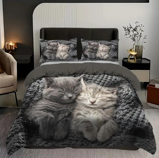 Bedding Three-Piece Set 3D Digital Printing Animal Cat And Dog Bed Sheet Quilt Cover
