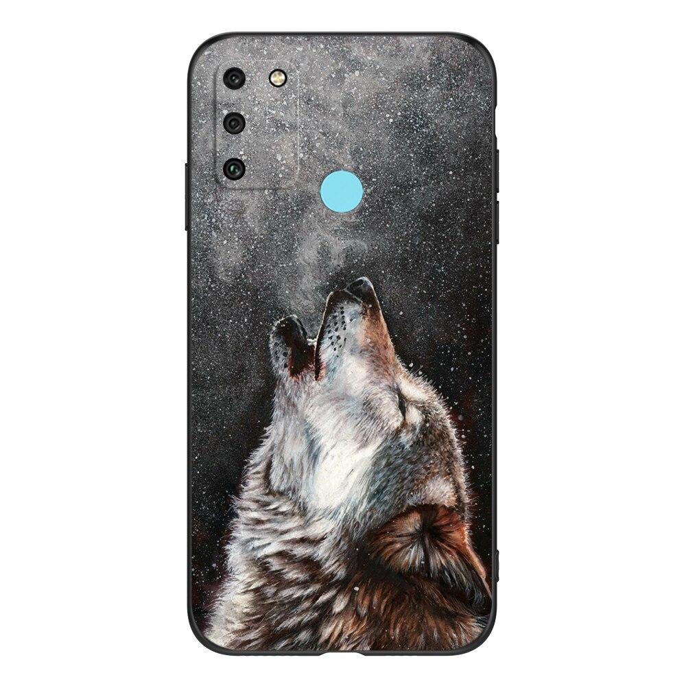 For HONOR 9A Case 6.3" Soft Silicon Phone Cover On Huawei Honor 9A 9 A MOA-LX9N Funda Black Tpu Case Lion Wolf Tiger Dragon