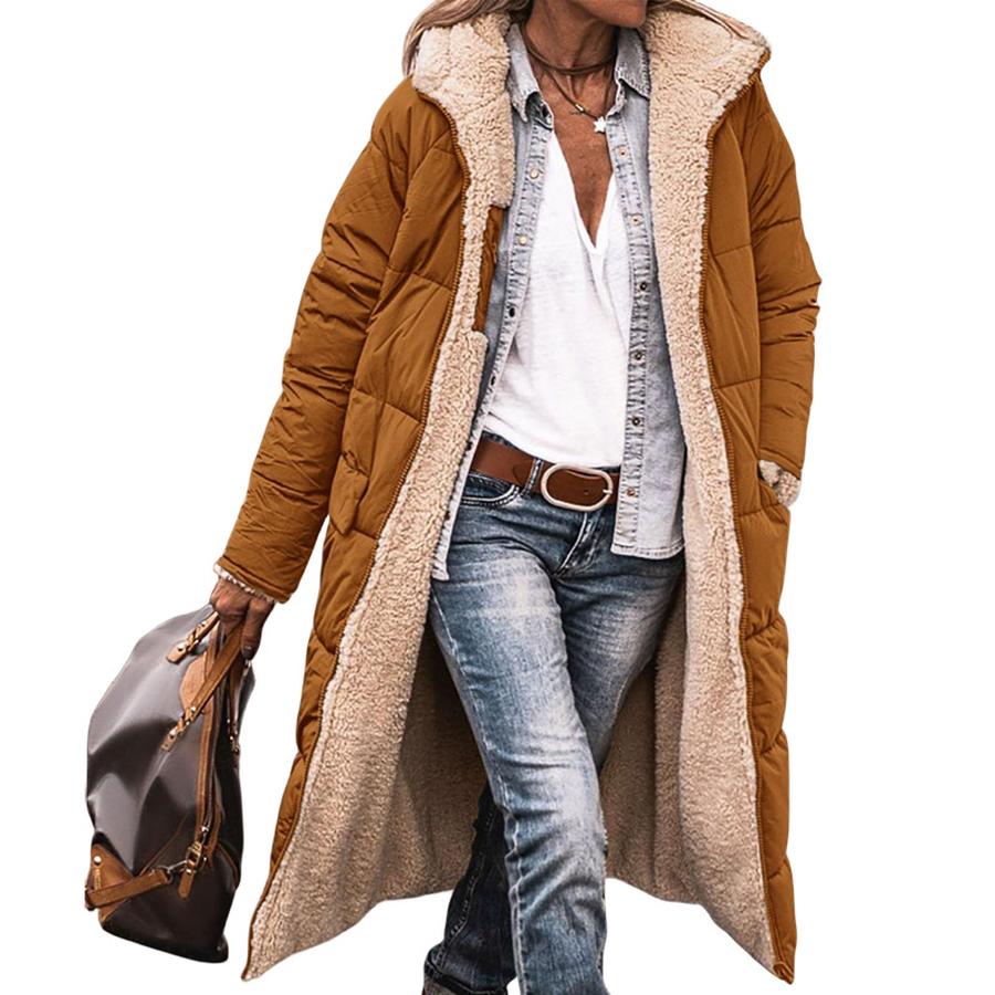 Giacca in Cotone con Cappuccio a Colore Solido Manica Lunga Cappotto in Pile Spesso Caldo Soprabito