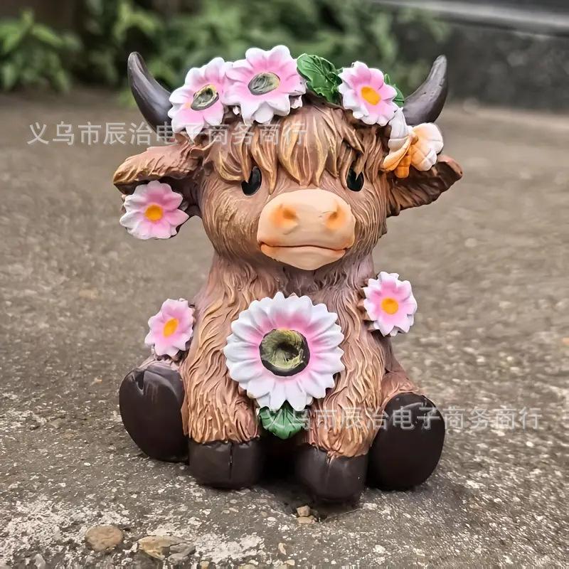 

New Highland Cattle Flower Pot Couple Decorative Ornament Valentine s Day Set Creative Home Resin Crafts