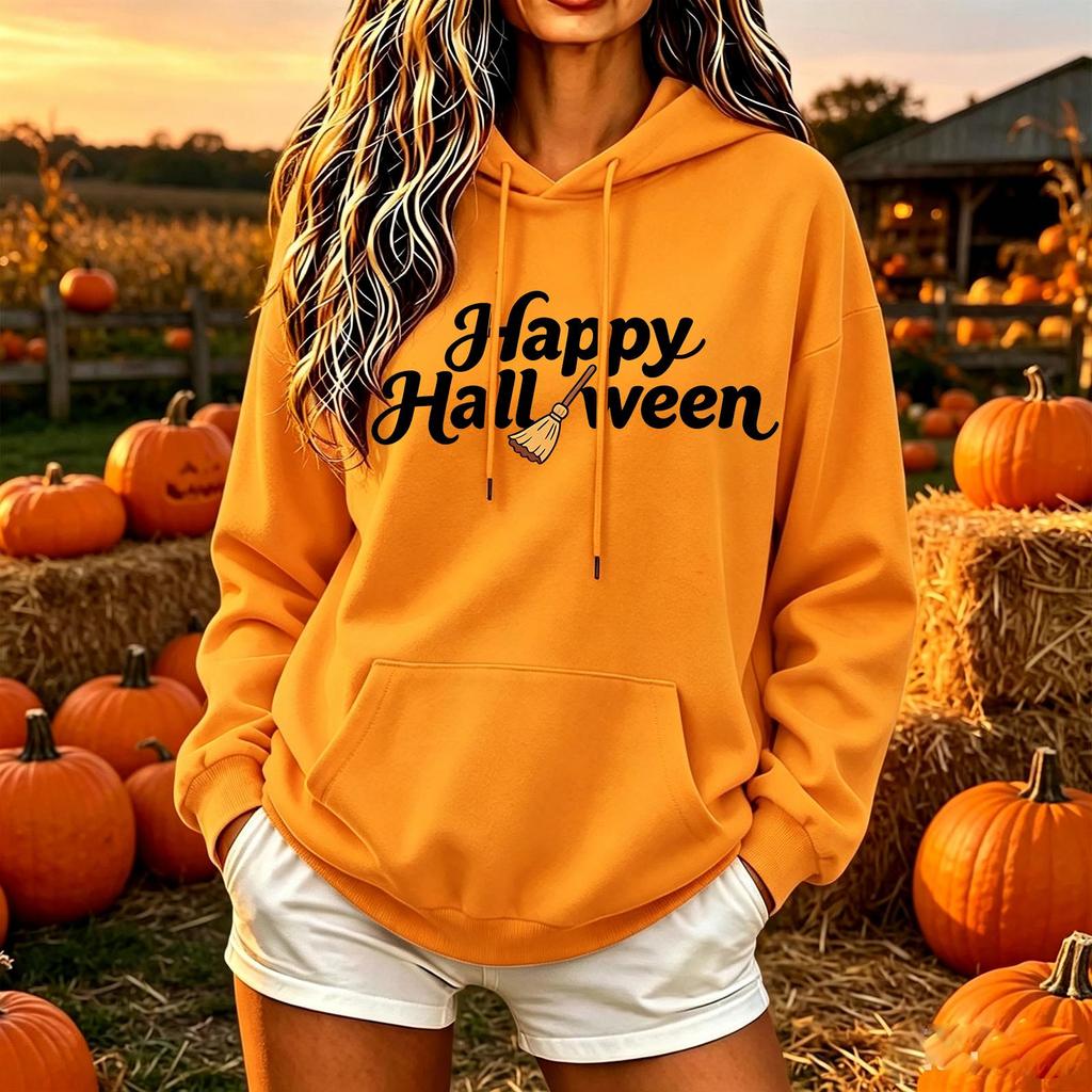 Women's Color Loose Fit Hoodie Sweatshirt Casual Top for Halloween