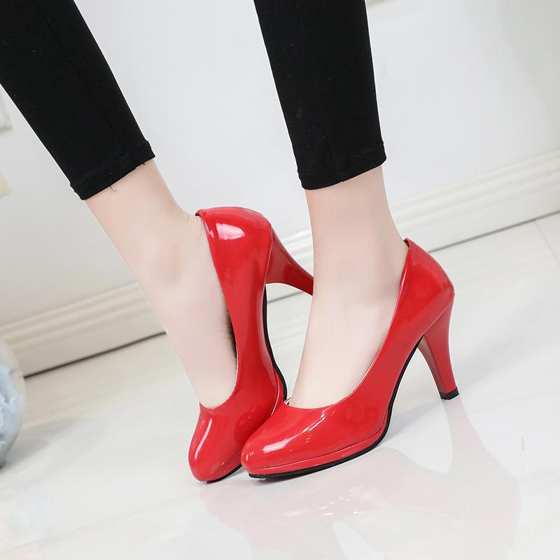 Spring and Autumn New Style Waterproof Platform Slip-on Shoes Fashionable Banquet Work Shoes Pointed Toe Thin Heels Pumps