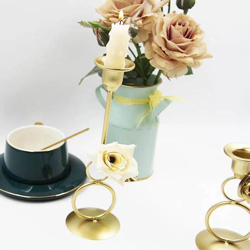 Nordic Rose Candlestick Metal Iron Crafts Wedding Candelabrum Flowers Ring Wax Candle Stand Dining Table Center Piece Decoration